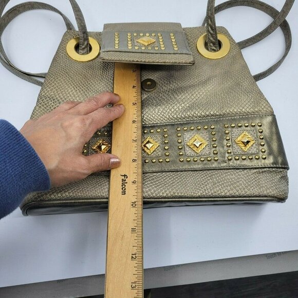 Bags by Pinky Vintage Metallic Silver Leather Shoulder Gold Studs Grommets USA - Picture 12 of 16